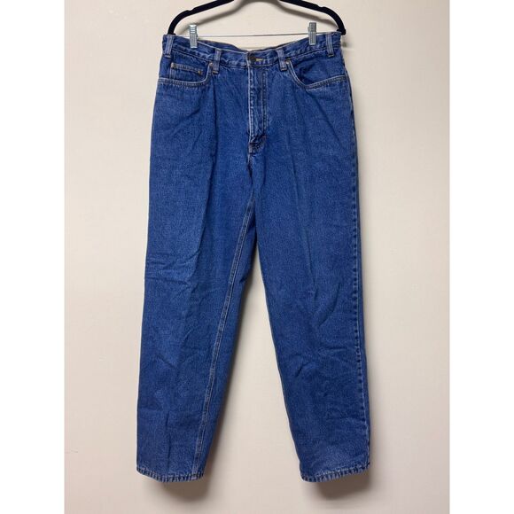 VTG - EDDIE BAUER Fleece Lined Jeans, Medium Wash, Zip Fly, Sz 35x32 - Picture 1 of 8